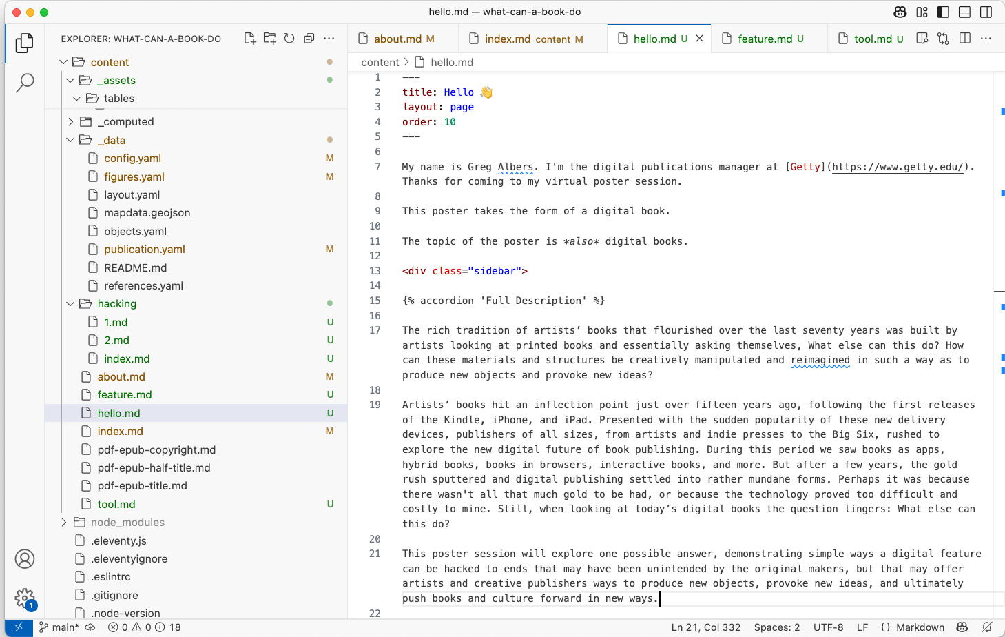 A code text editor with a sidebar to the left listing many different files. The main panel shows plain text content with some varied character markings. Some visible text and features look to be those from the previous page of this website.